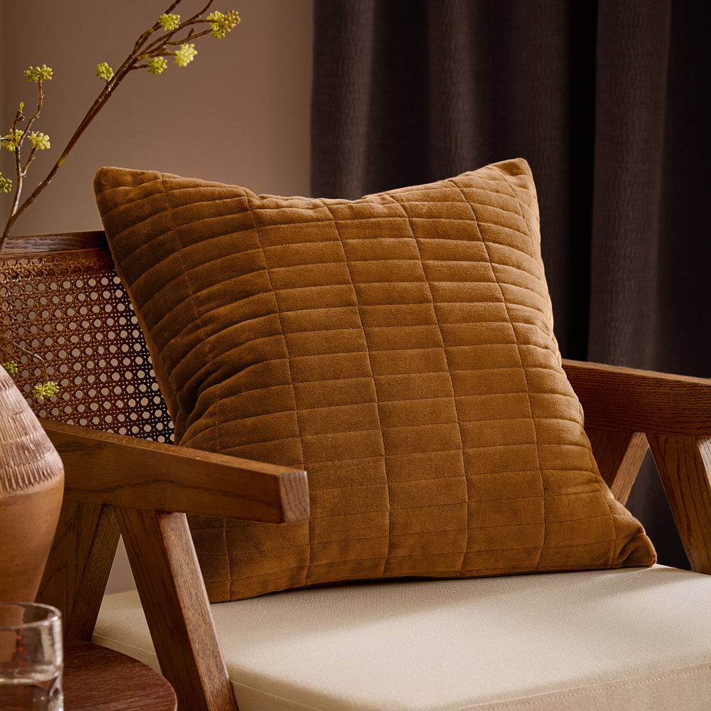 Plain Brown Cushions - Dales Quilted Cotton Velvet Cushion Cover Pecan Yard