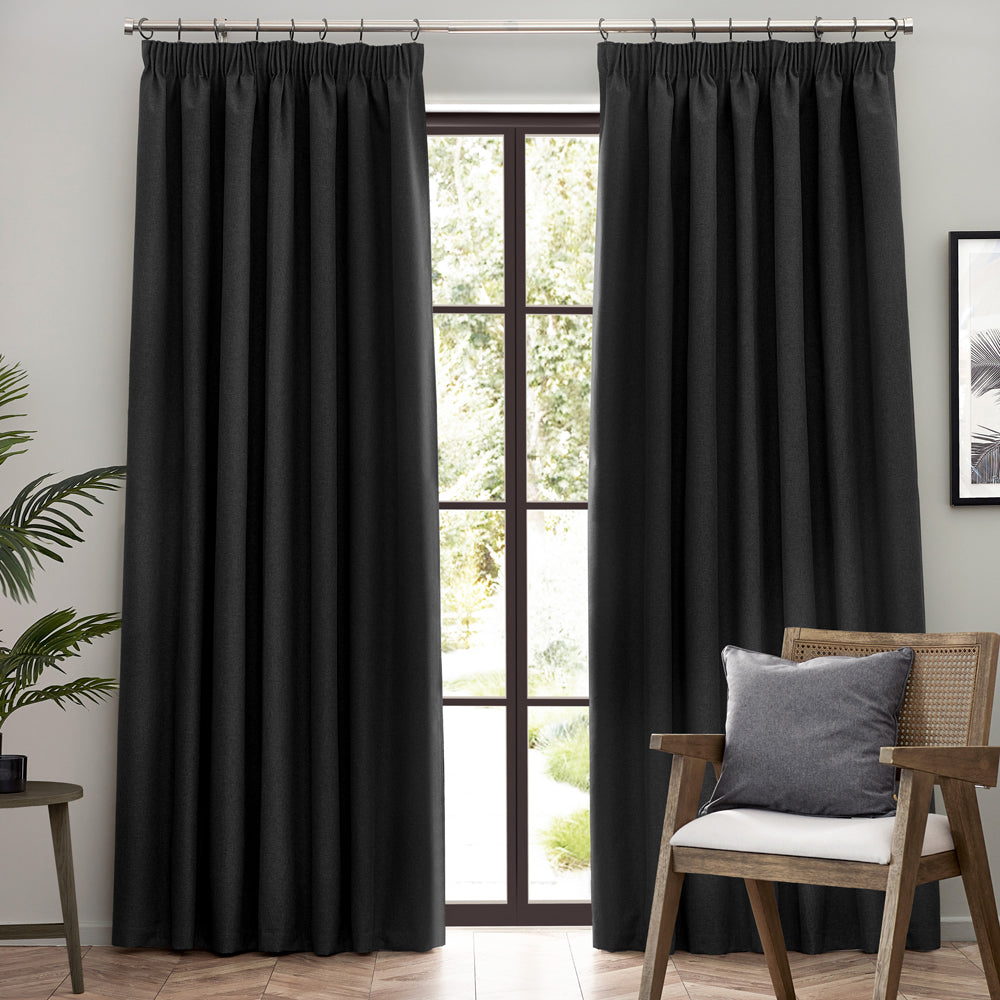 Dawn Textured Blackout Pencil Pleat Curtains Black