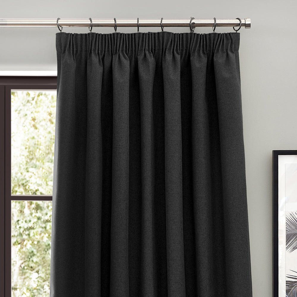 Dawn Textured Blackout Pencil Pleat Curtains Black