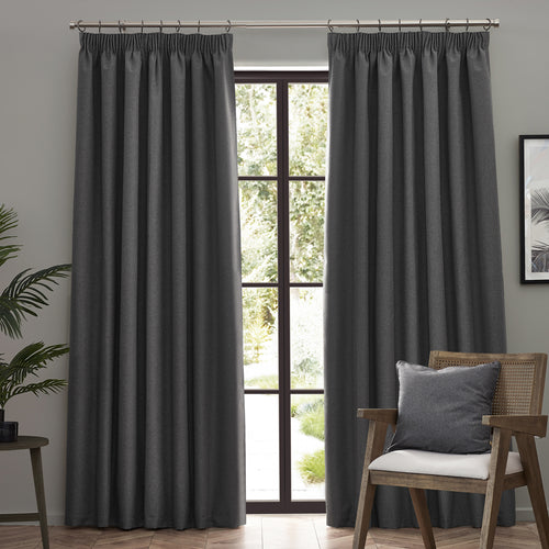 Plain Grey Curtains - Dawn Blackout Pencil Pleat Curtains Charcoal furn.