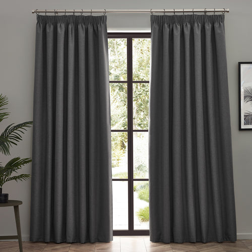 Plain Grey Curtains - Dawn Blackout Pencil Pleat Curtains Charcoal furn.