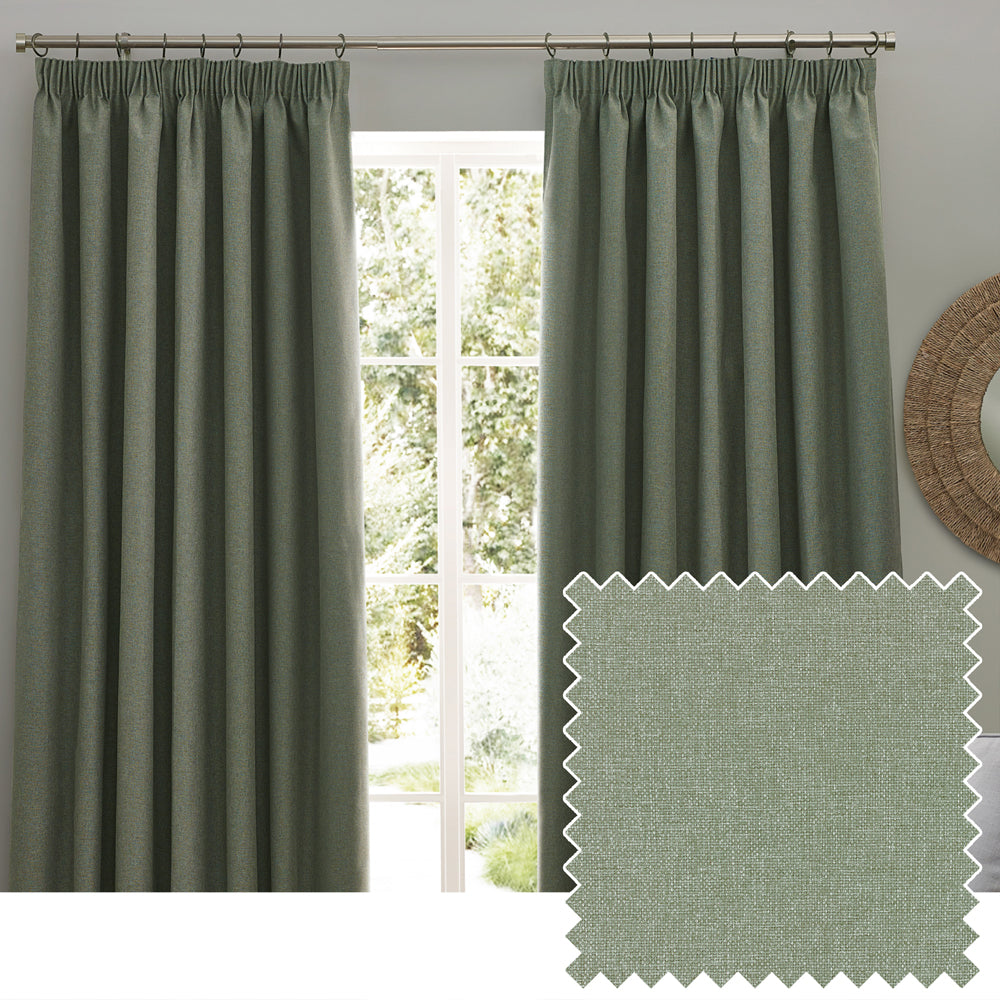 Dawn Textured Blackout Pencil Pleat Curtains Eucalyptus