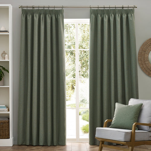 Plain Green Curtains - Dawn Blackout Pencil Pleat Curtains Eucalyptus furn.