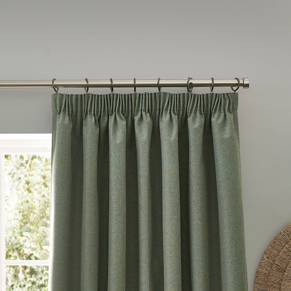 Dawn Textured Blackout Pencil Pleat Curtains Eucalyptus