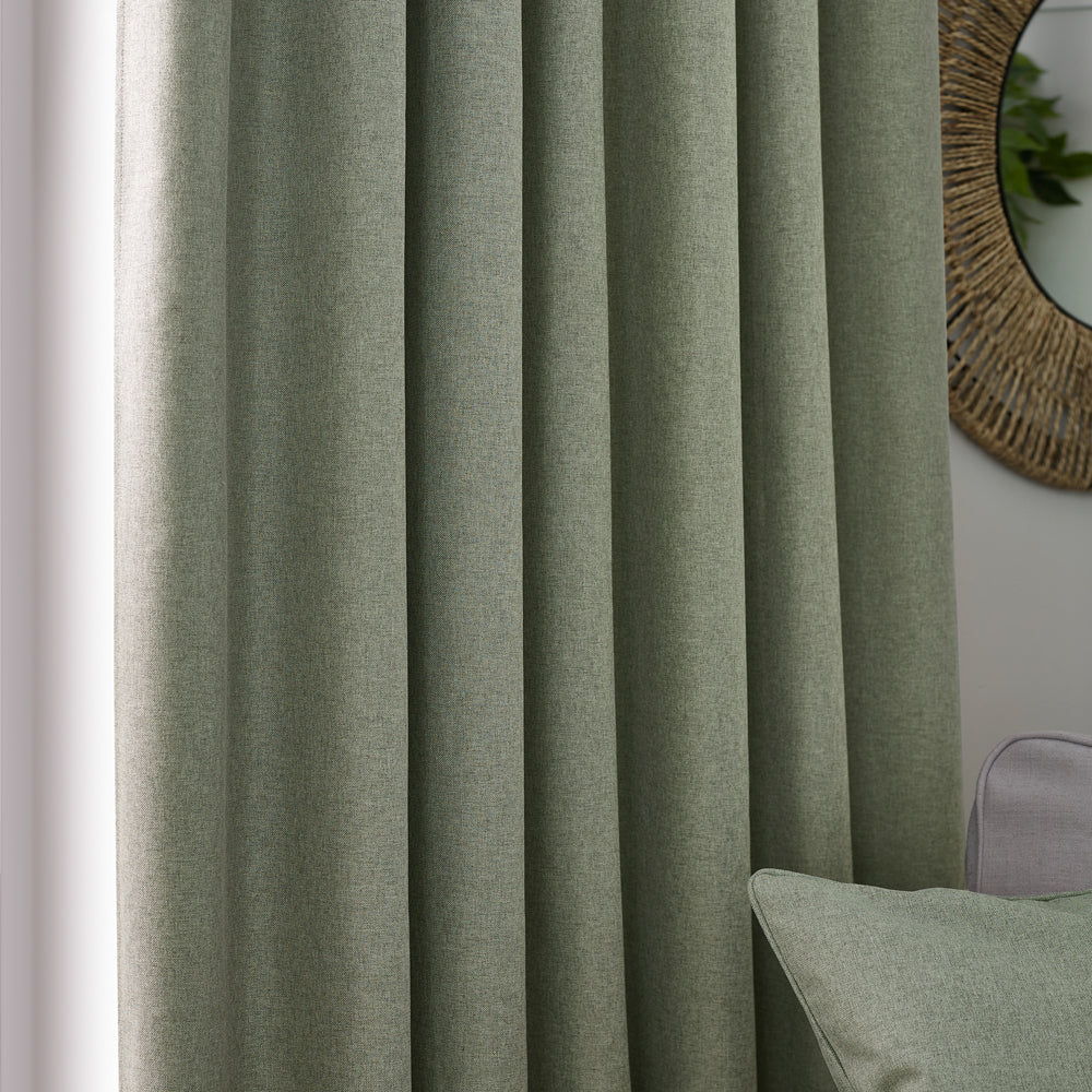 Dawn Textured Blackout Pencil Pleat Curtains Eucalyptus