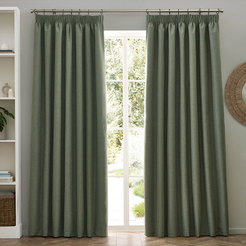 Plain Green Curtains - Dawn Blackout Pencil Pleat Curtains Eucalyptus furn.