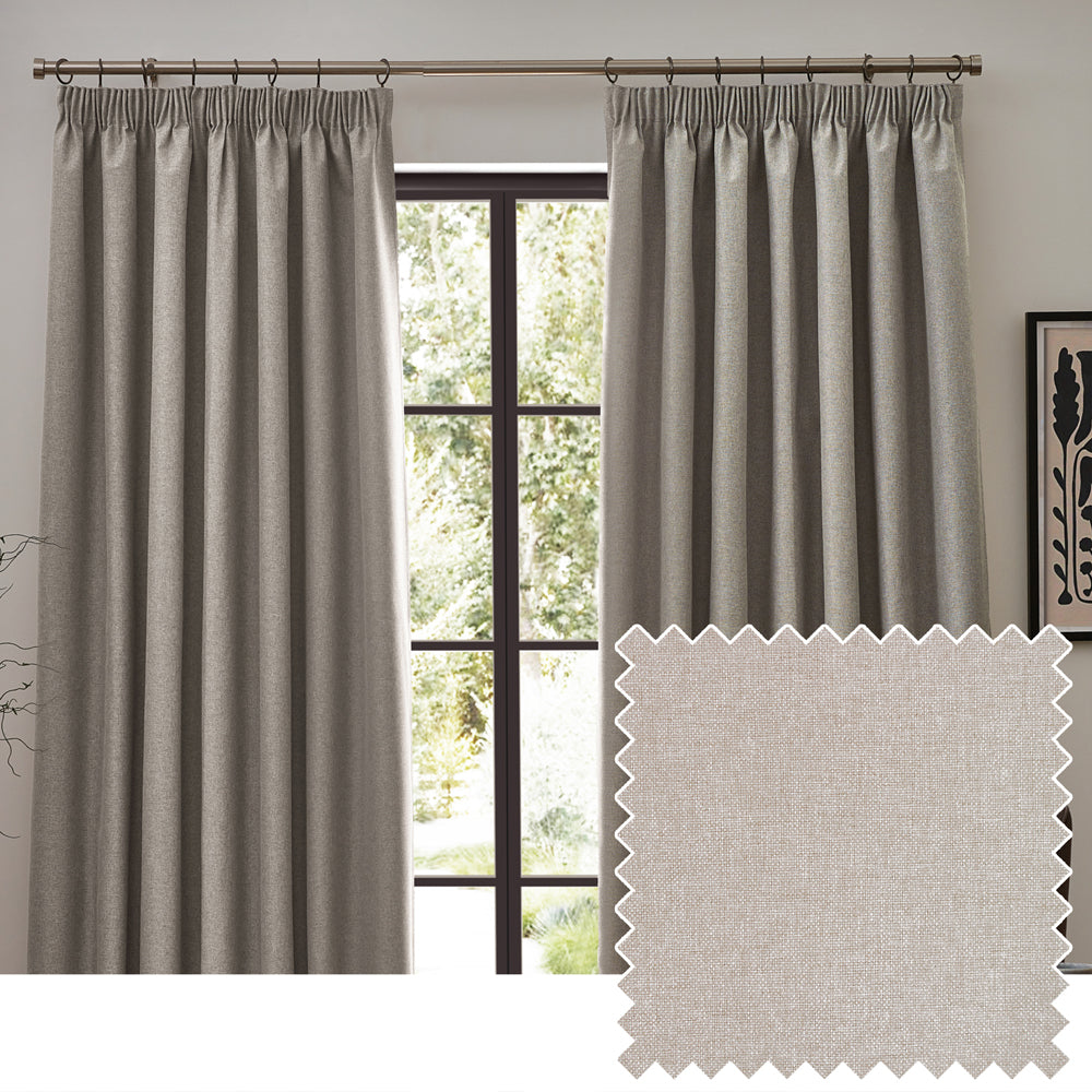 Dawn Textured Blackout Pencil Pleat Curtains Linen