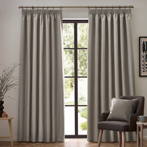 Plain Beige Curtains - Dawn Blackout Pencil Pleat Curtains Linen furn.