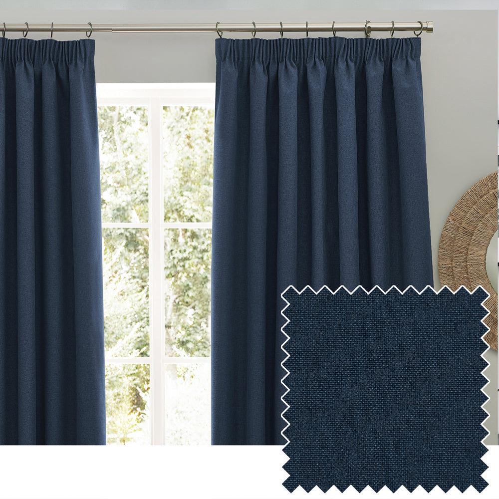 Dawn Textured Blackout Pencil Pleat Curtains Midnight