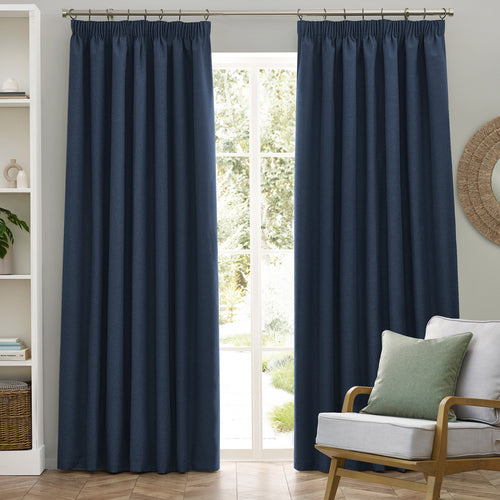 Plain Blue Curtains - Dawn Blackout Pencil Pleat Curtains Midnight furn.