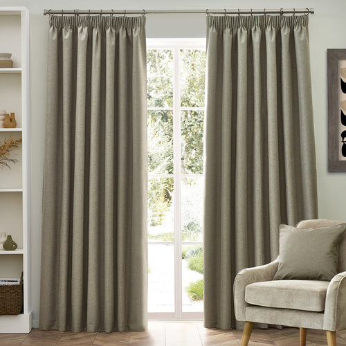 Plain Beige Curtains - Dawn Blackout Pencil Pleat Curtains Natural furn.