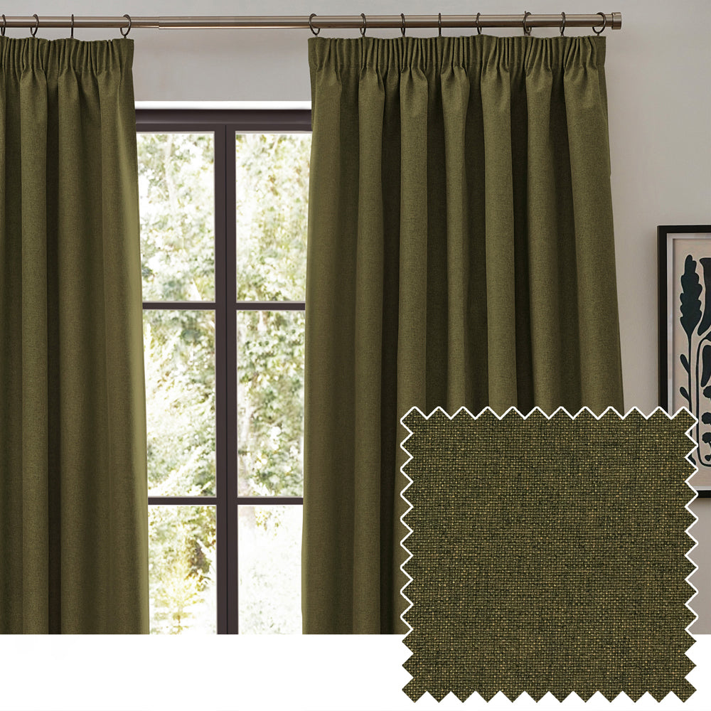 Dawn Textured Blackout Pencil Pleat Curtains Olive