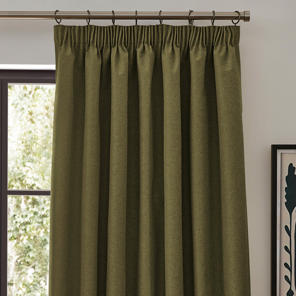 Dawn Textured Blackout Pencil Pleat Curtains Olive