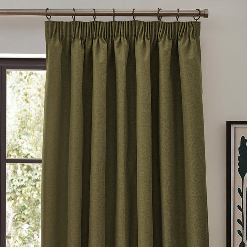 Plain Green Curtains - Dawn Blackout Pencil Pleat Curtains Olive furn.