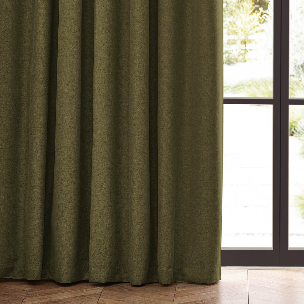Dawn Textured Blackout Pencil Pleat Curtains Olive