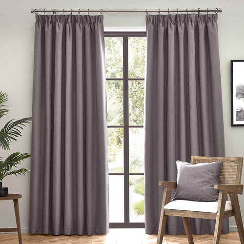 Dawn Textured Blackout Pencil Pleat Curtains Charcoal