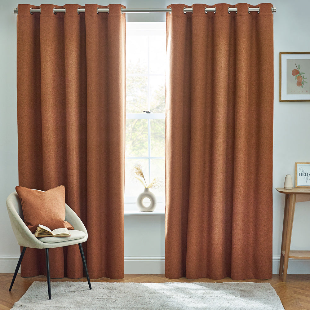 Plain Orange Curtains - Dawn 100% Blackout Thermal Eyelet Curtains Brick furn.
