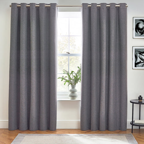 Plain Grey Curtains - Dawn 100% Blackout Thermal Eyelet Curtains Charcoal furn.