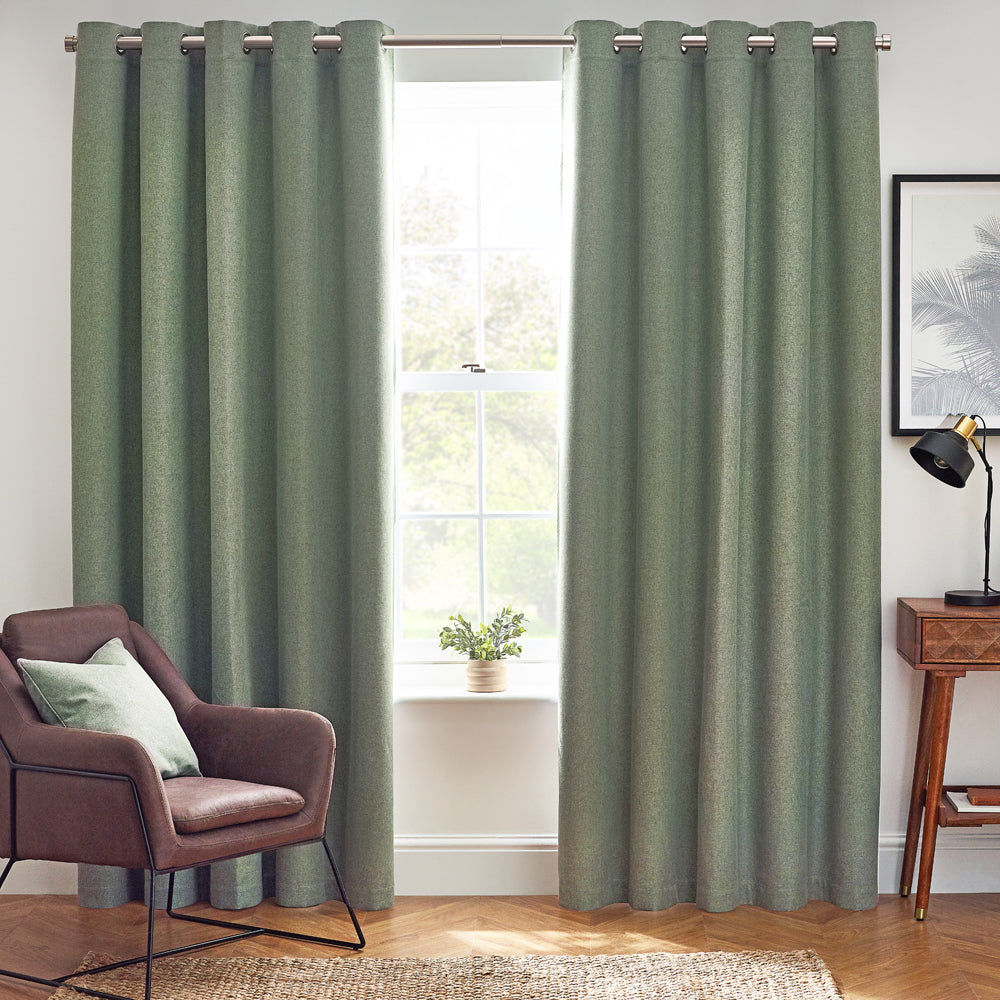 Plain Green Curtains - Dawn 100% Blackout Thermal Eyelet Curtains Eucalyptus furn.