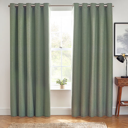 Plain Green Curtains - Dawn 100% Blackout Thermal Eyelet Curtains Eucalyptus furn.
