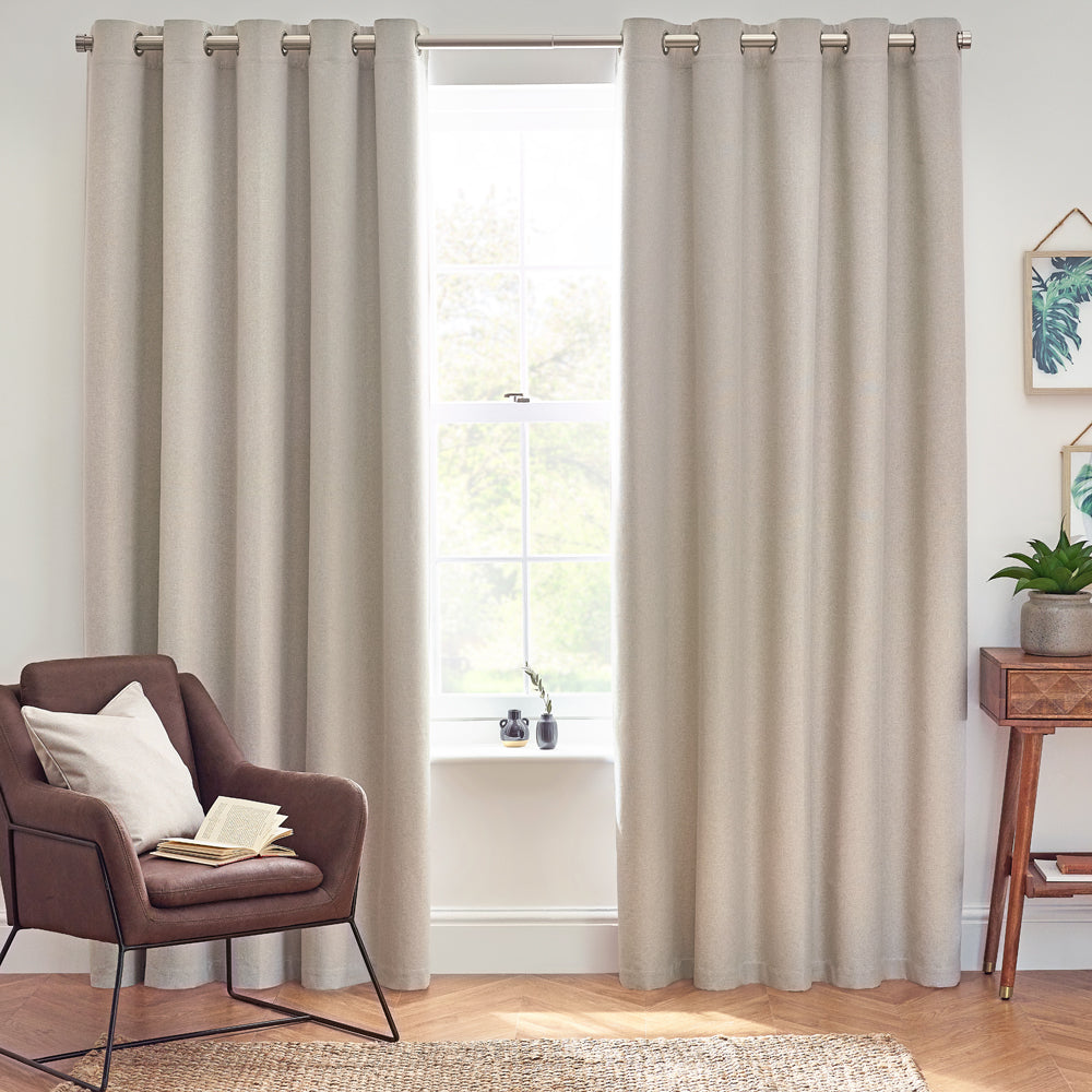 Plain Cream Curtains - Dawn 100% Blackout Thermal Eyelet Curtains Linen furn.