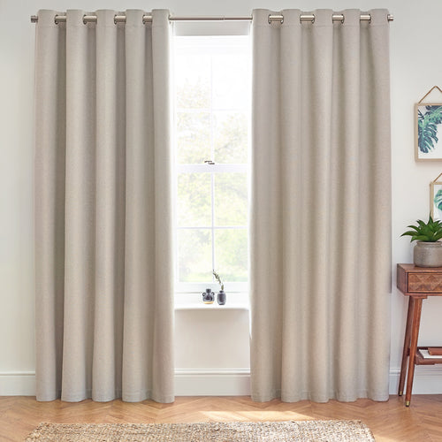 Plain Cream Curtains - Dawn 100% Blackout Thermal Eyelet Curtains Linen furn.