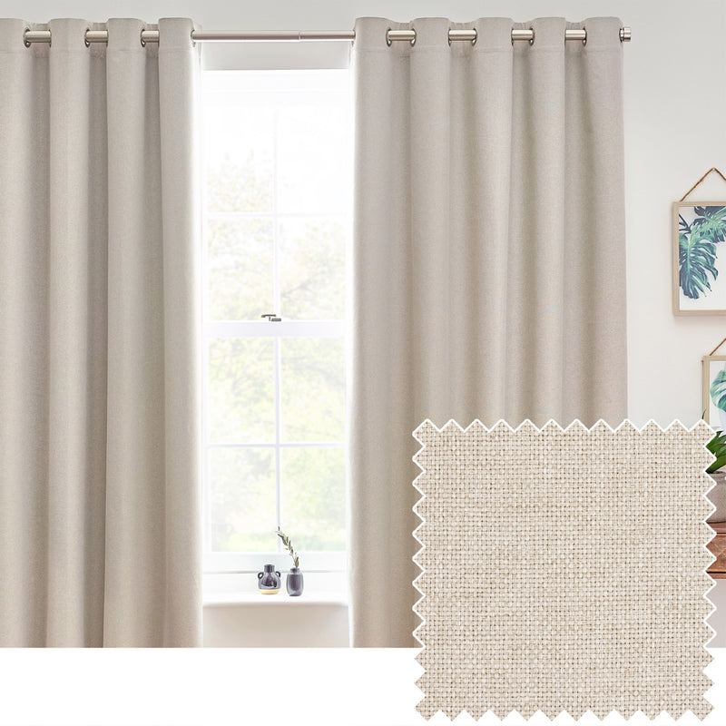 Plain Cream Curtains - Dawn 100% Blackout Thermal Eyelet Curtains Linen furn.