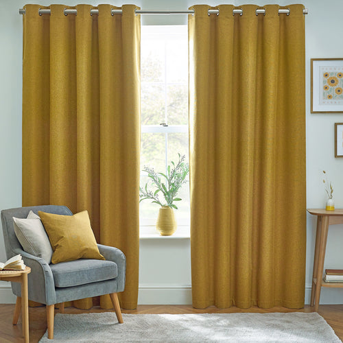 Plain Yellow Curtains - Dawn 100% Blackout Thermal Eyelet Curtains Mustard furn.