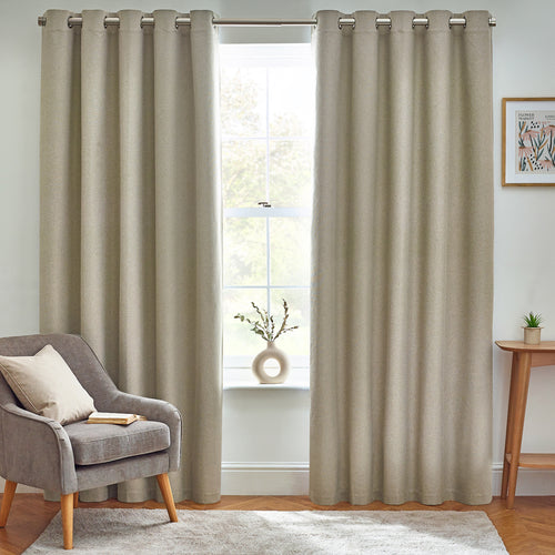 Plain Beige Curtains - Dawn 100% Blackout Thermal Eyelet Curtains Natural furn.
