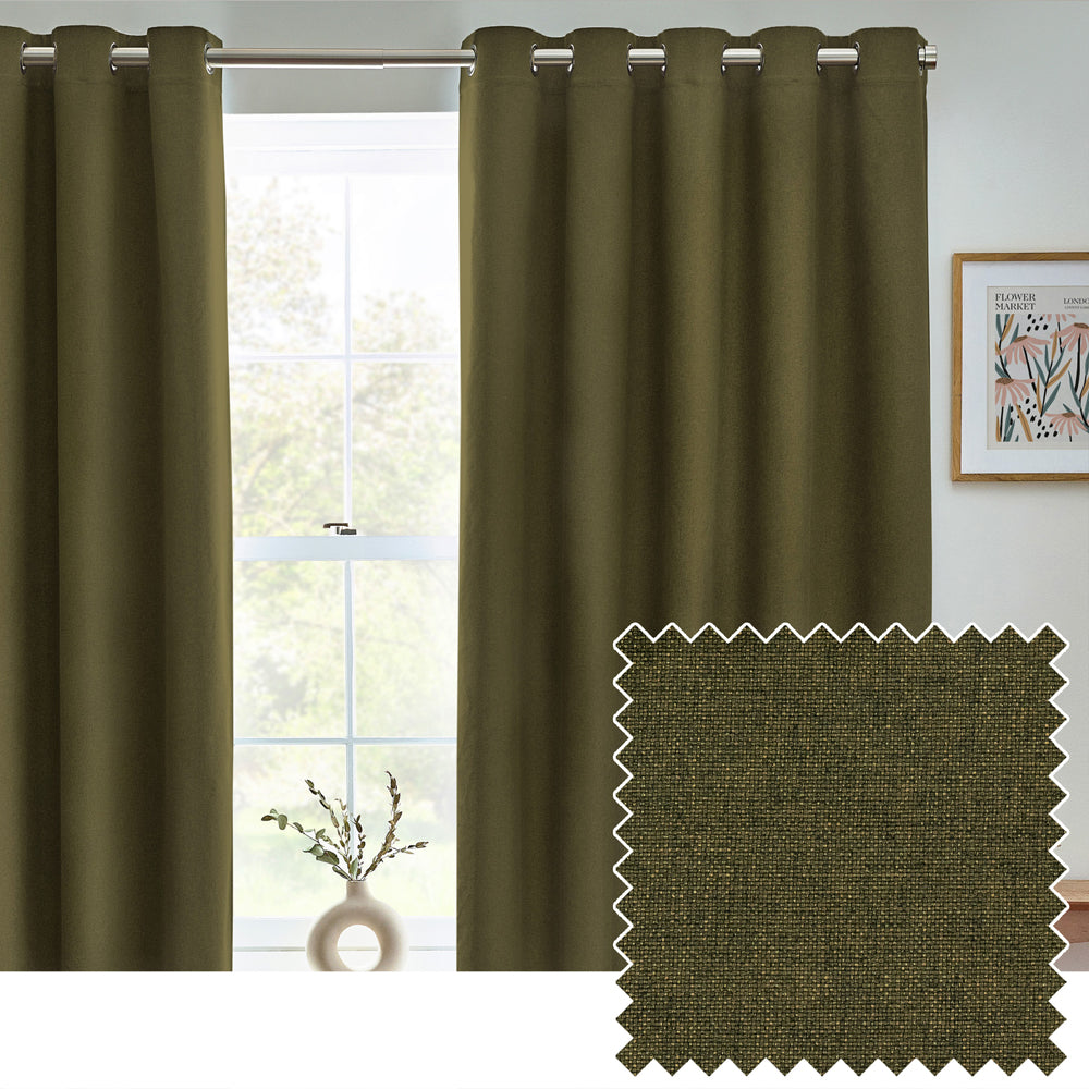 Dawn Textured Blackout Eyelet Curtains Olive