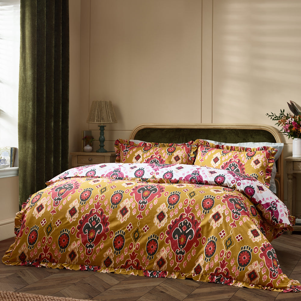 Dawson Ikat Reversible Duvet Cover Set Amber