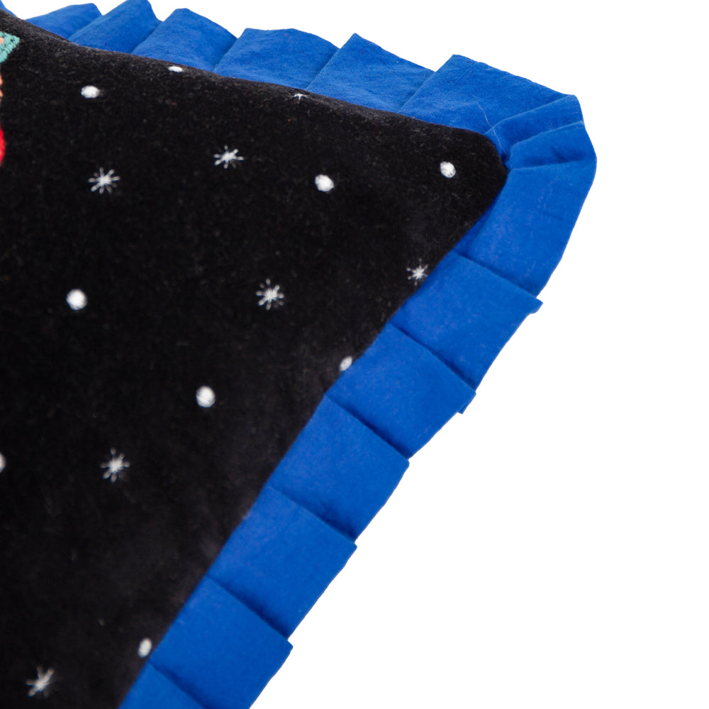 Darkling Beetles Embroidered Velvet Cushion Cobalt/Black
