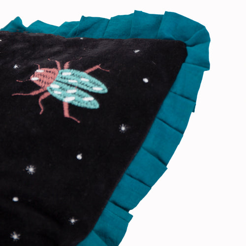 Animal Black Cushions - Darkling Beetles Embroidered Velvet Cushion Cover Teal/Black Wylder