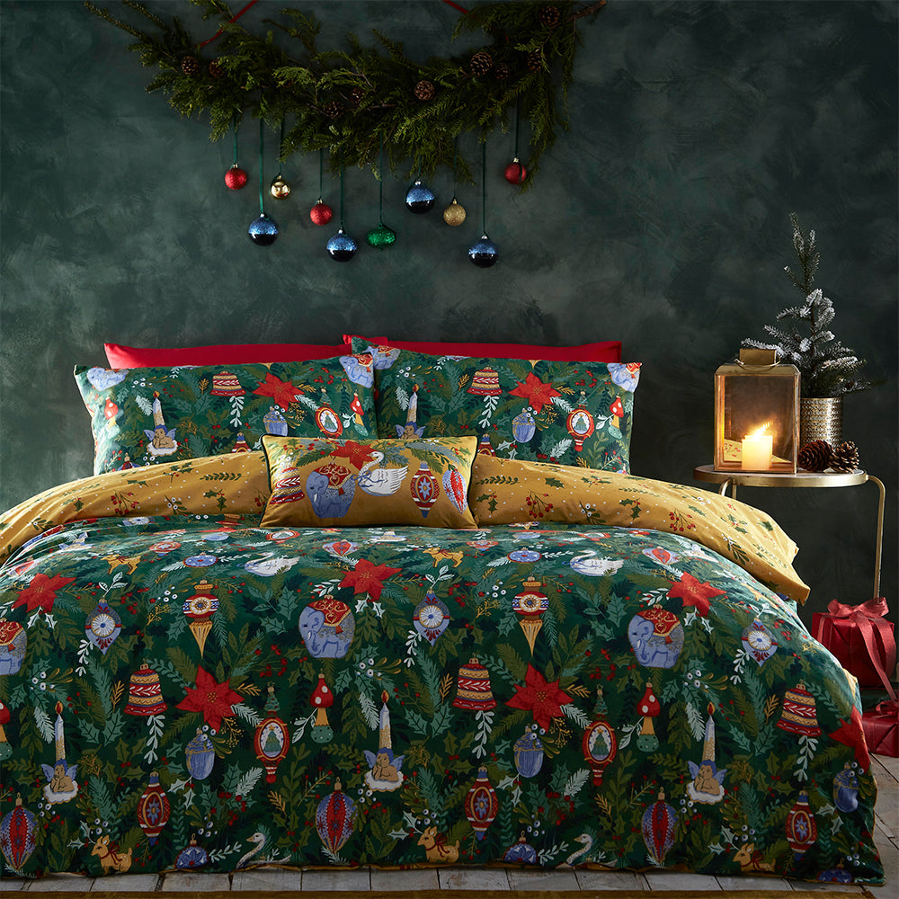  Green Bedding - Deck The Halls Christmas Duvet Cover Set Pine Green furn.