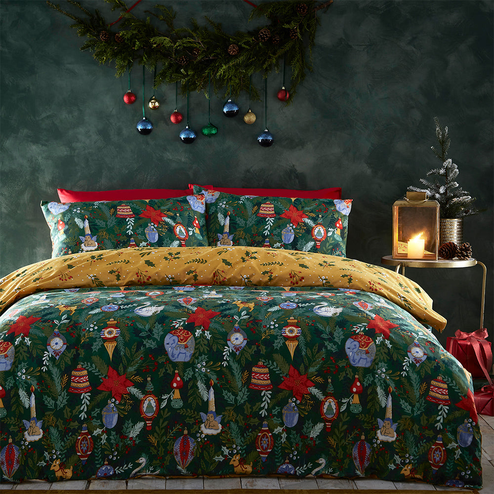 Deck The Halls Christmas Duvet Cover Set Pine Green