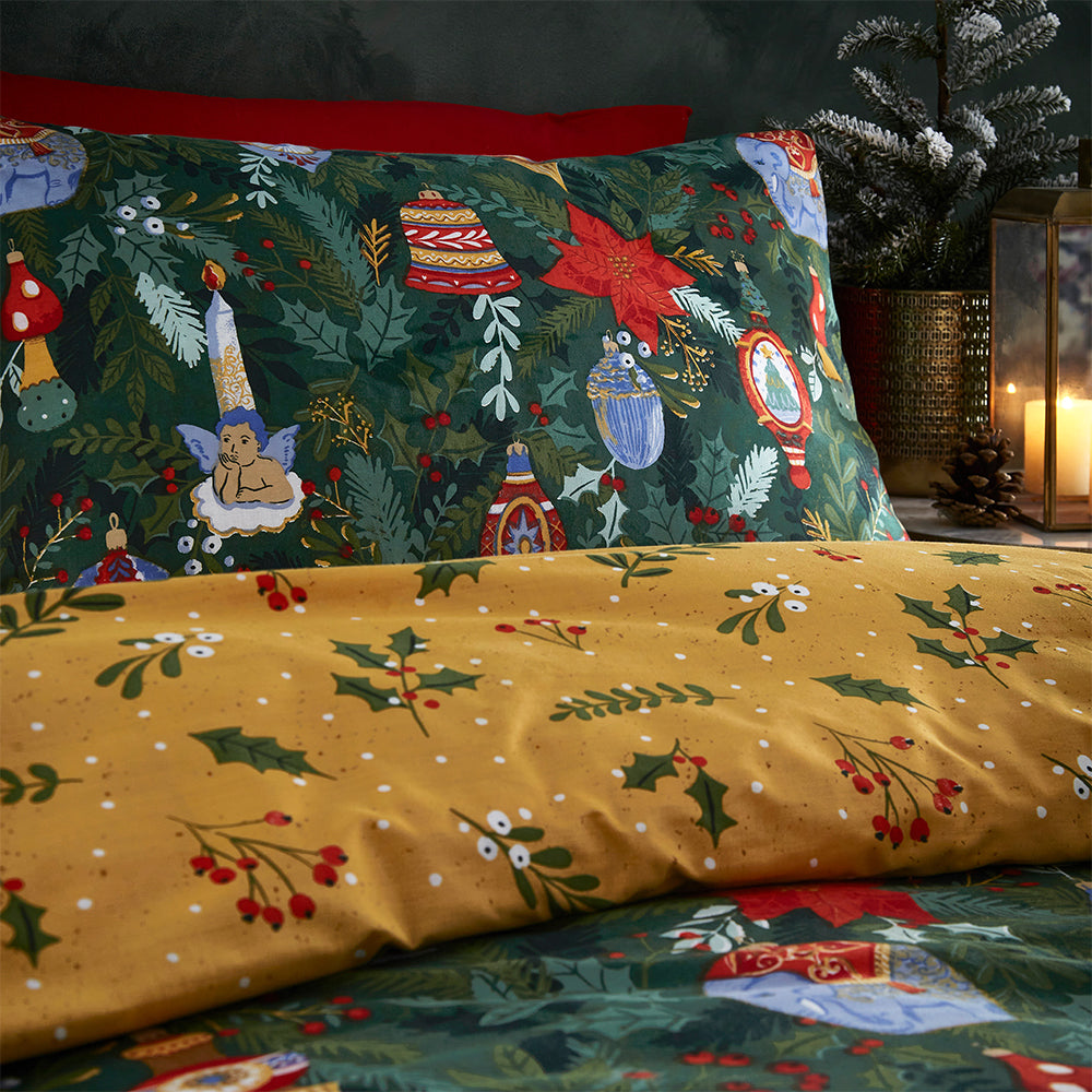Deck The Halls Christmas Duvet Cover Set Pine Green