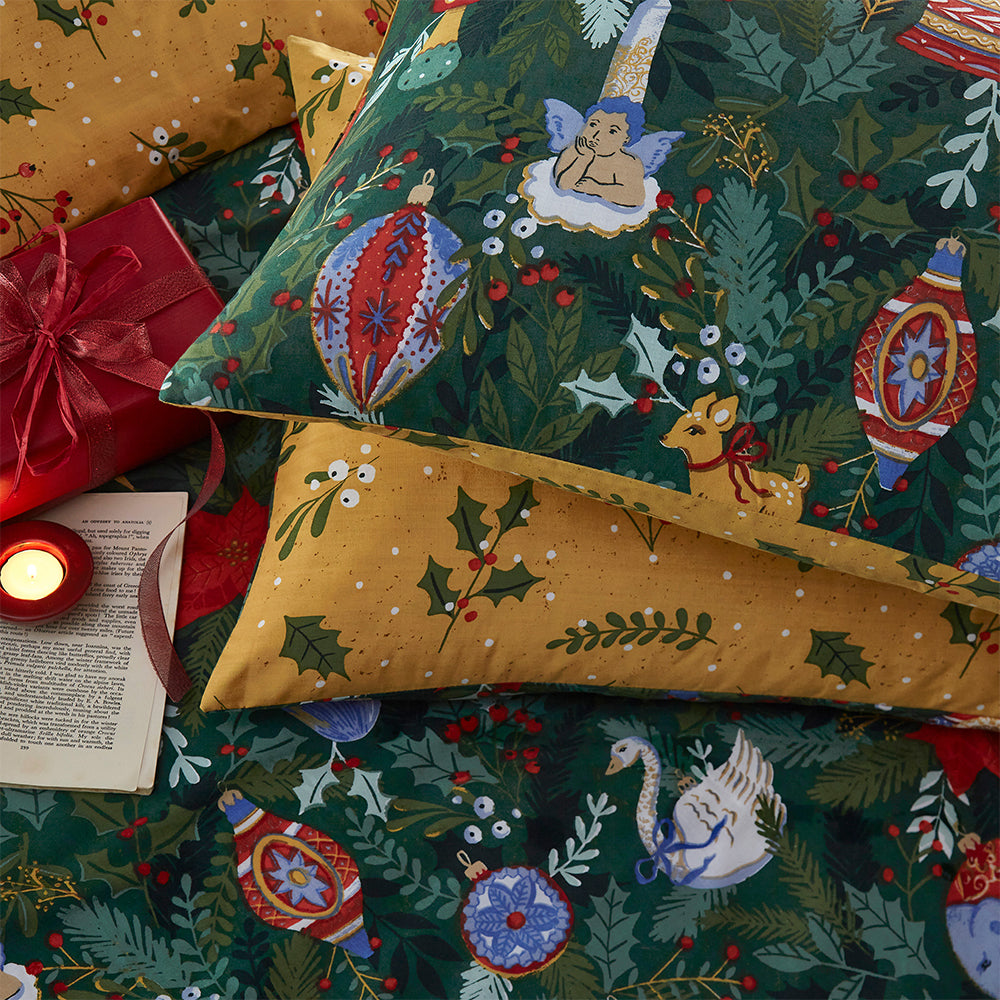 Deck The Halls Christmas Duvet Cover Set Pine Green