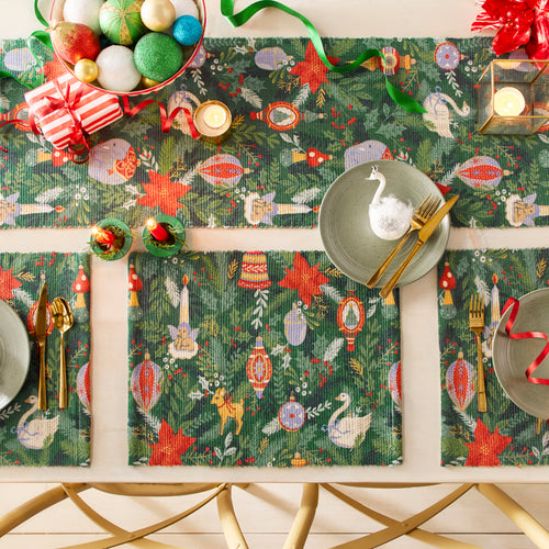 Abstract Green Accessories - Deck The Halls Set of 4 Christmas Festive Placemats Green furn.