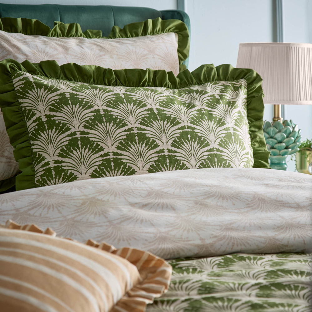Deco Palm Printed Ruffle Duvet Cover Set Moss