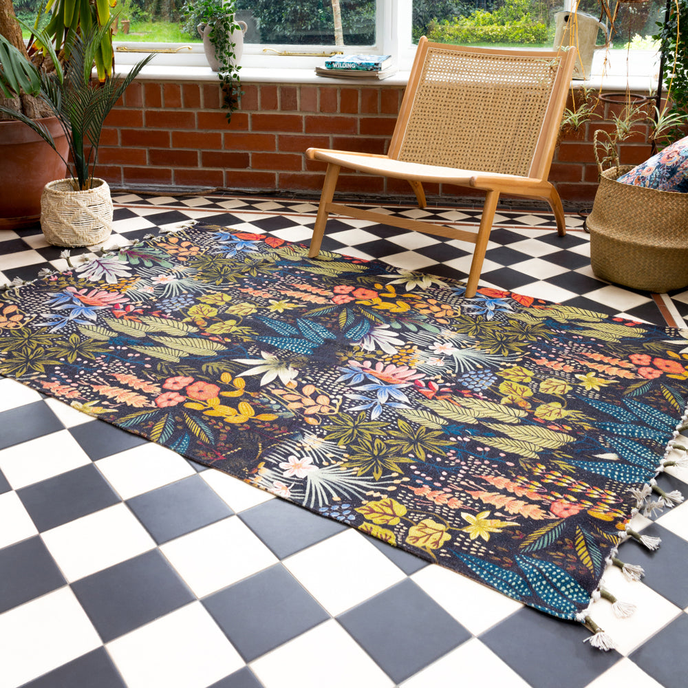 Peaceful Bloom Vintage Rug　120×180 Rosa Blue 120x180cm Rug | Navy/Gold Rugs | Wylder – Furn.com