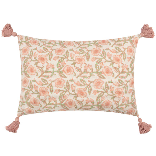 Floral Pink Cushions - Delphine Floral Tasselled  Cushion Cover Coral 1973