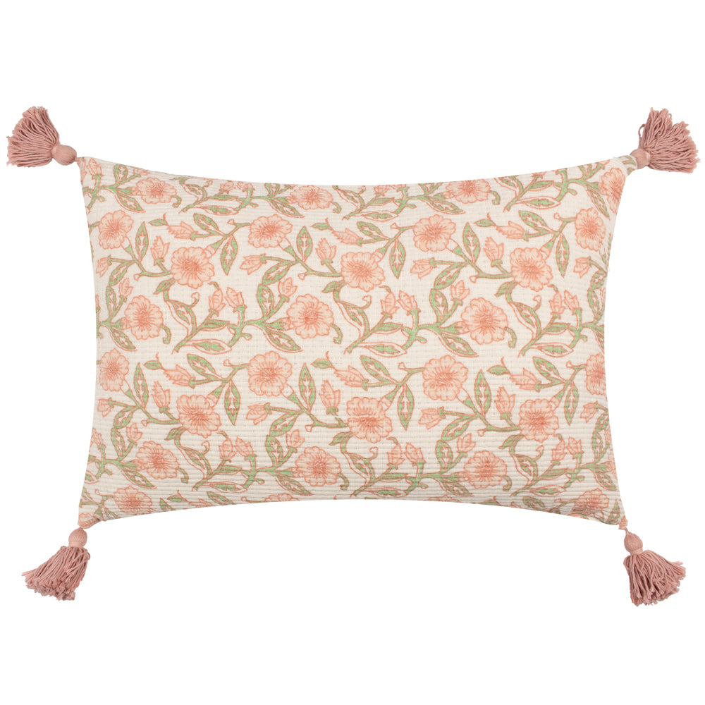Delphine Pink Floral Tasselled Cushion Cover Coral Cushions