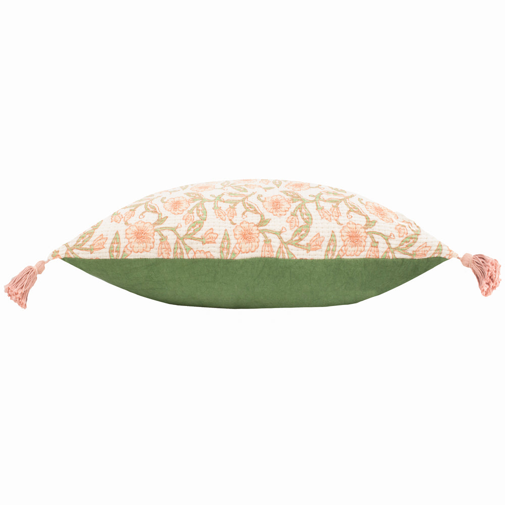 Delphine Floral Tasselled Cushion Coral