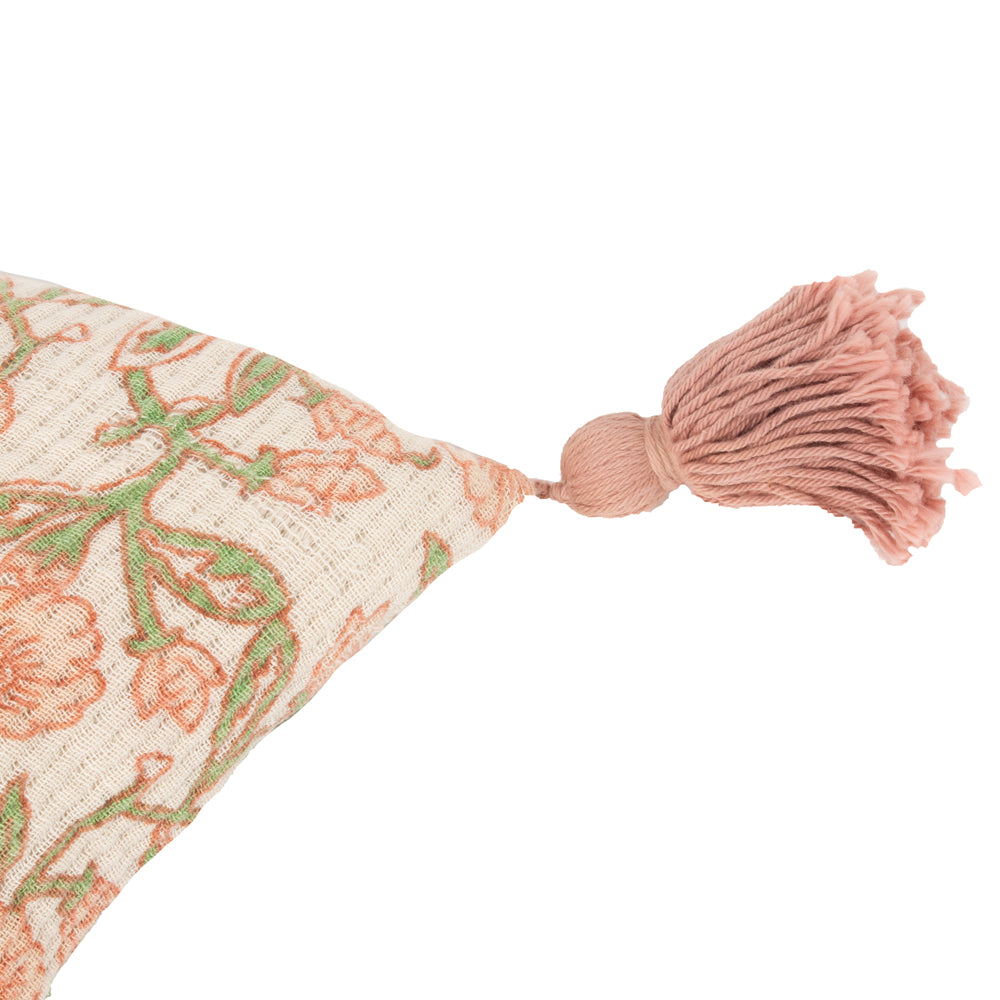 Delphine Floral Tasselled Cushion Coral
