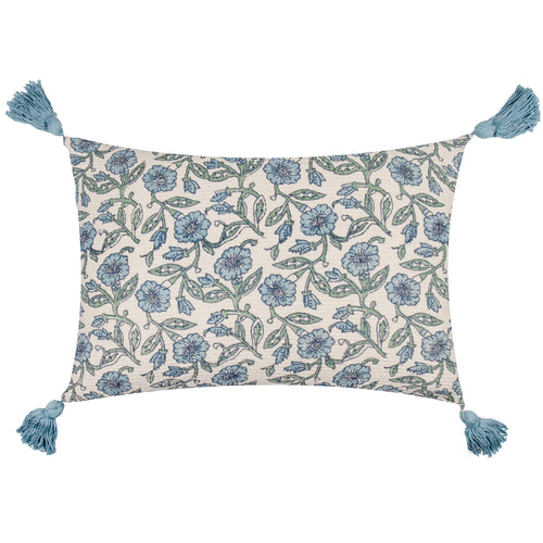 Floral Blue Cushions - Delphine Floral Tasselled  Cushion Cover Delph Blue Paoletti - Seventy Three