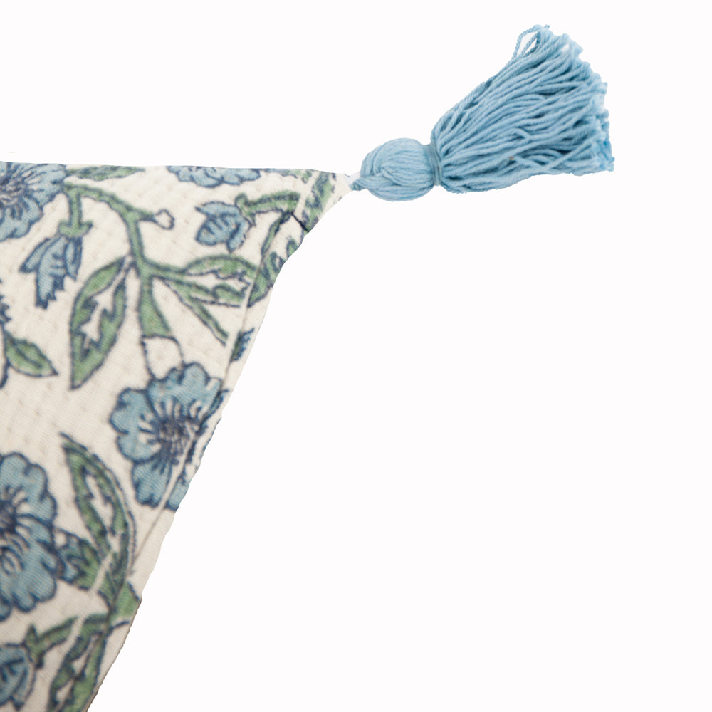 Delphine Floral Tasselled Cushion Delph Blue