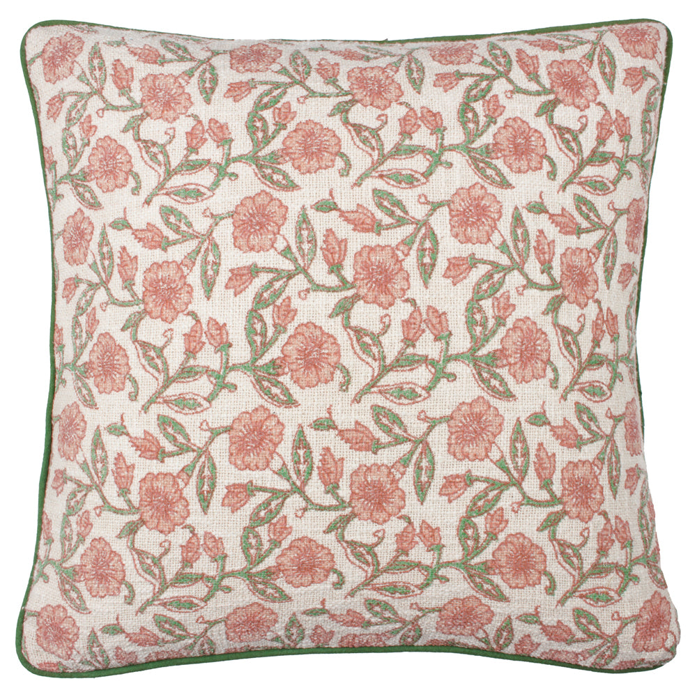 Delphine Floral Piped Cushion Coral