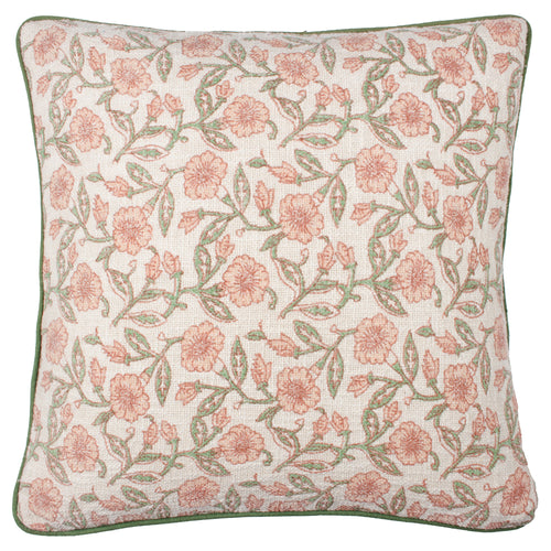 Floral Pink Cushions - Delphine Floral Piped Cushion Cover Coral 1973