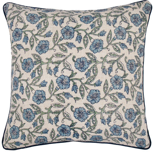 Floral Blue Cushions - Delphine Floral Piped Cushion Cover Delph Blue Paoletti - Seventy Three