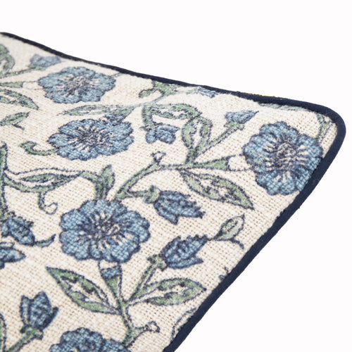 Floral Blue Cushions - Delphine Floral Piped Cushion Cover Delph Blue Paoletti - Seventy Three